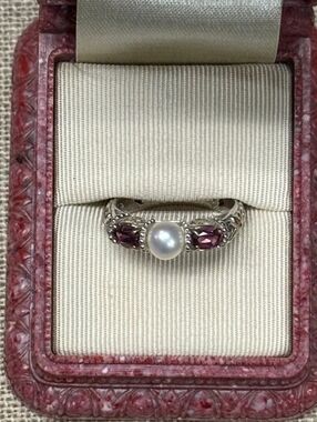 Gems En Vogue MichaelValitutti 5mm Freshwater Pearl Rhodolite Garnet Ring SZ 7